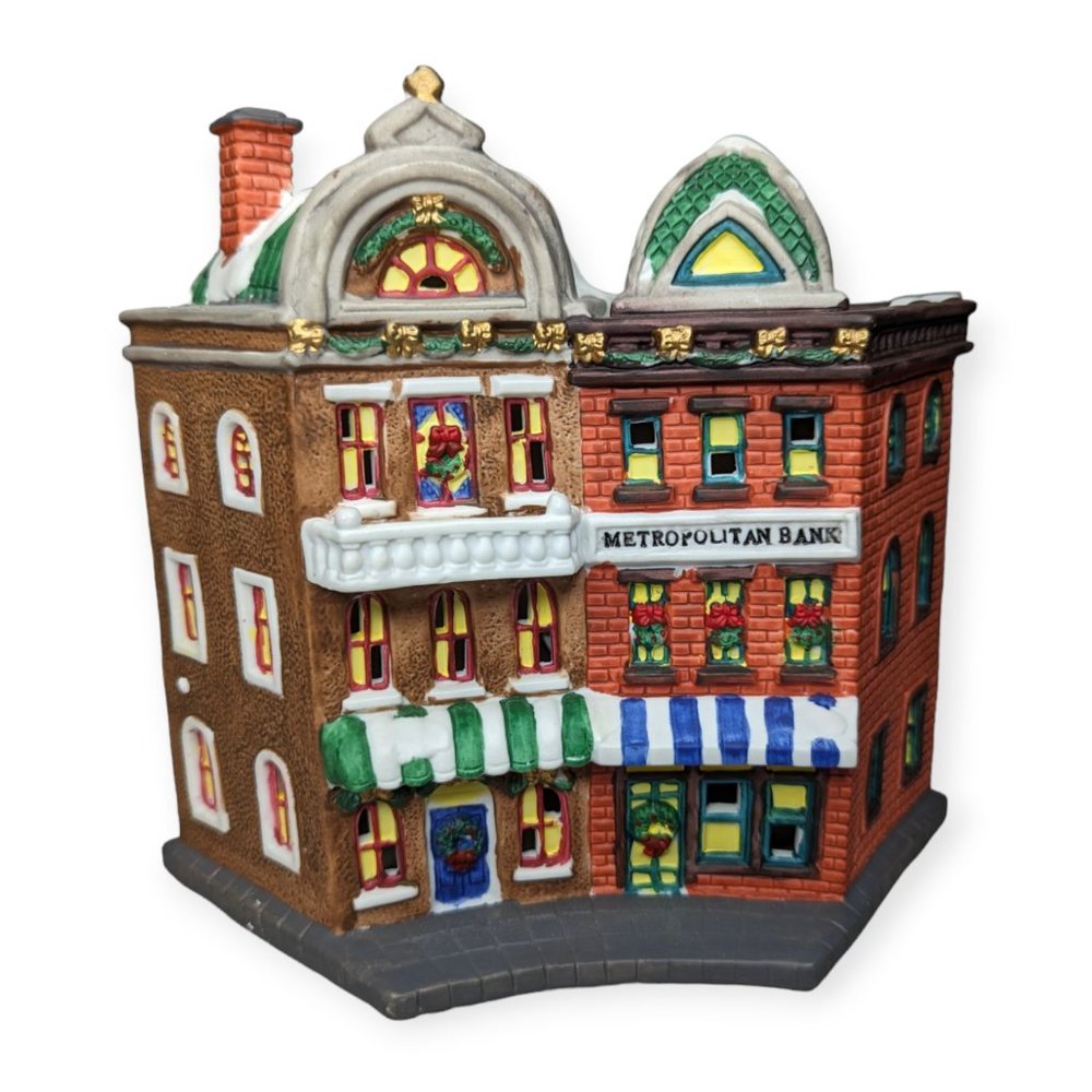 Vintage Trim A Home Metropolitan Bank Ceramic Christmas Village Building